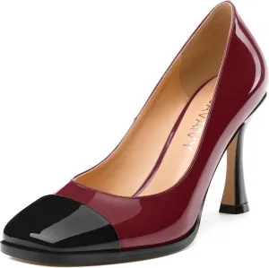 Women's Pumps, Two Toned Patchwork Square Closed Toe High Heels, Fashion Slip On Daily Dressy Shoes for Women