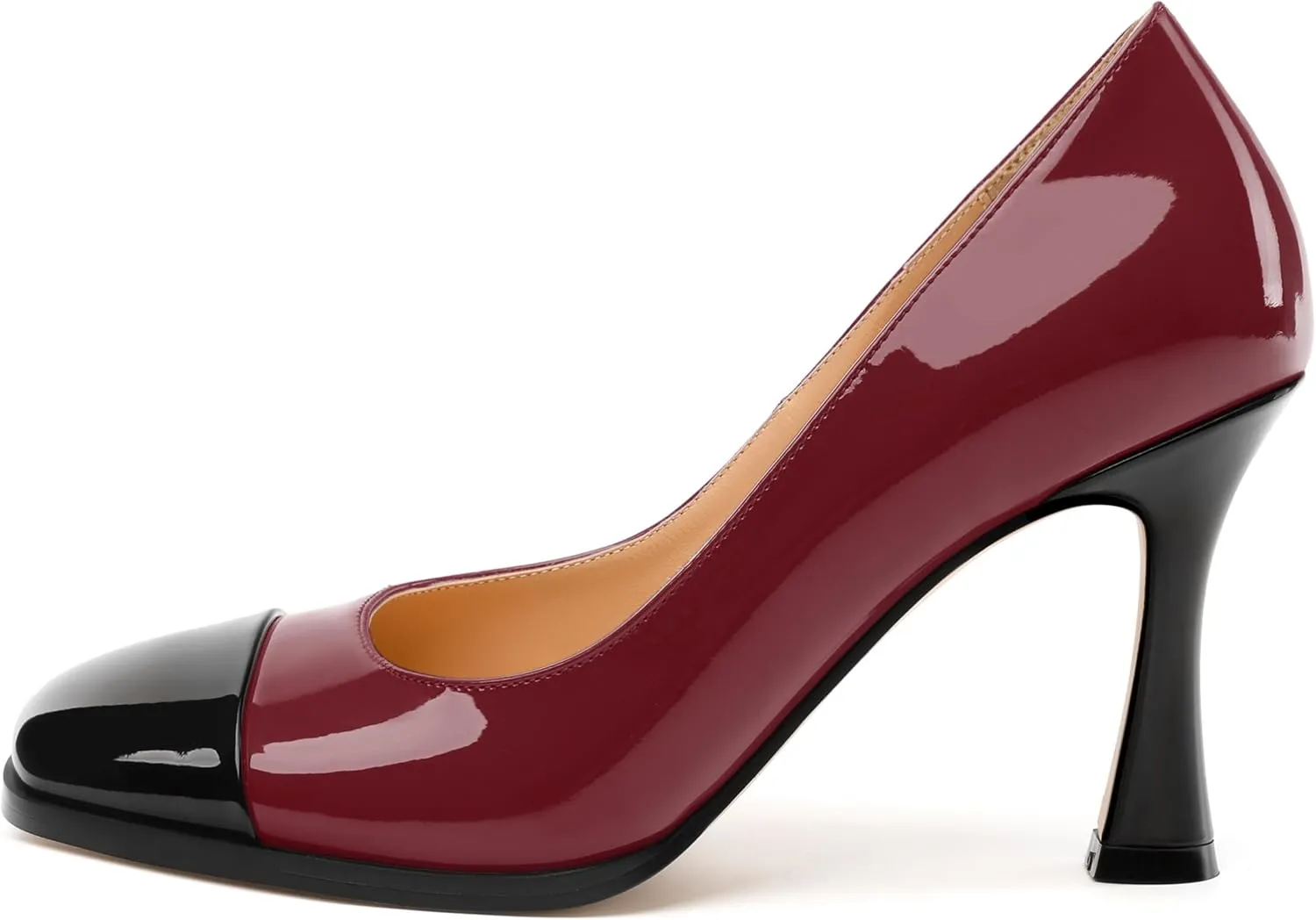 Women's Pumps, Two Toned Patchwork Square Closed Toe High Heels, Fashion Slip On Daily Dressy Shoes for Women