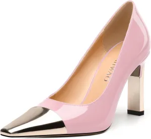 Women's Pumps, Two Toned Patchwork Square Closed Toe High Heels, Fashion Slip On Daily Dressy Shoes for Women