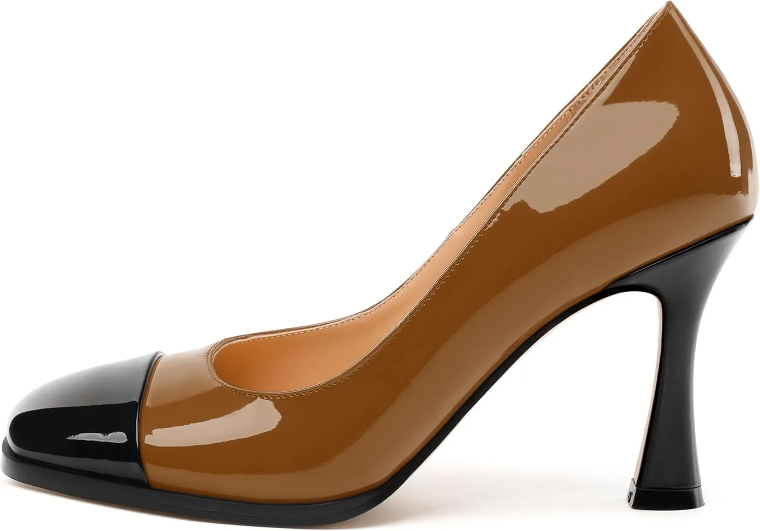 Women's Pumps, Two Toned Patchwork Square Closed Toe High Heels, Fashion Slip On Daily Dressy Shoes for Women