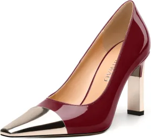 Women's Pumps, Two Toned Patchwork Square Closed Toe High Heels, Fashion Slip On Daily Dressy Shoes for Women