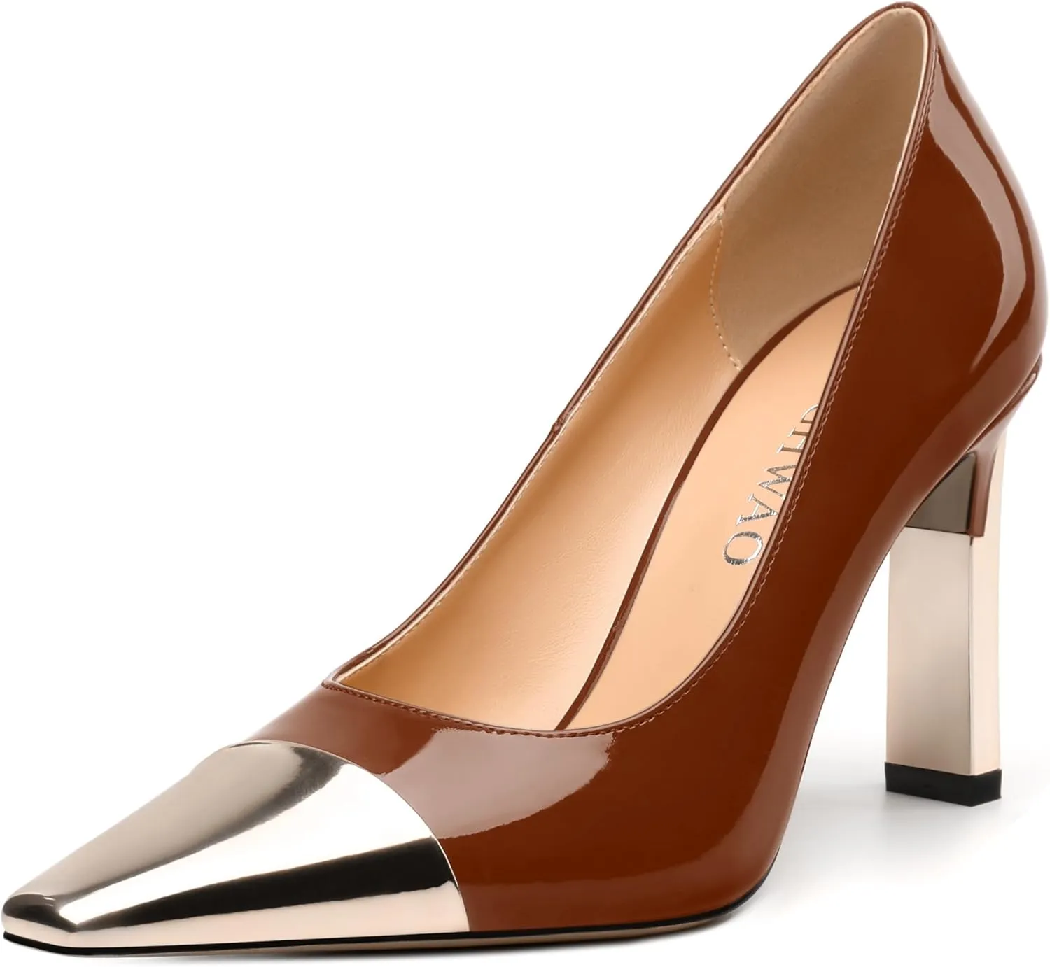 Women's Pumps, Two Toned Patchwork Square Closed Toe High Heels, Fashion Slip On Daily Dressy Shoes for Women