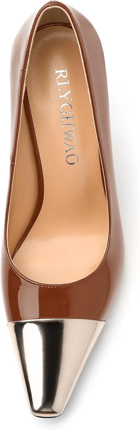 Women's Pumps, Two Toned Patchwork Square Closed Toe High Heels, Fashion Slip On Daily Dressy Shoes for Women
