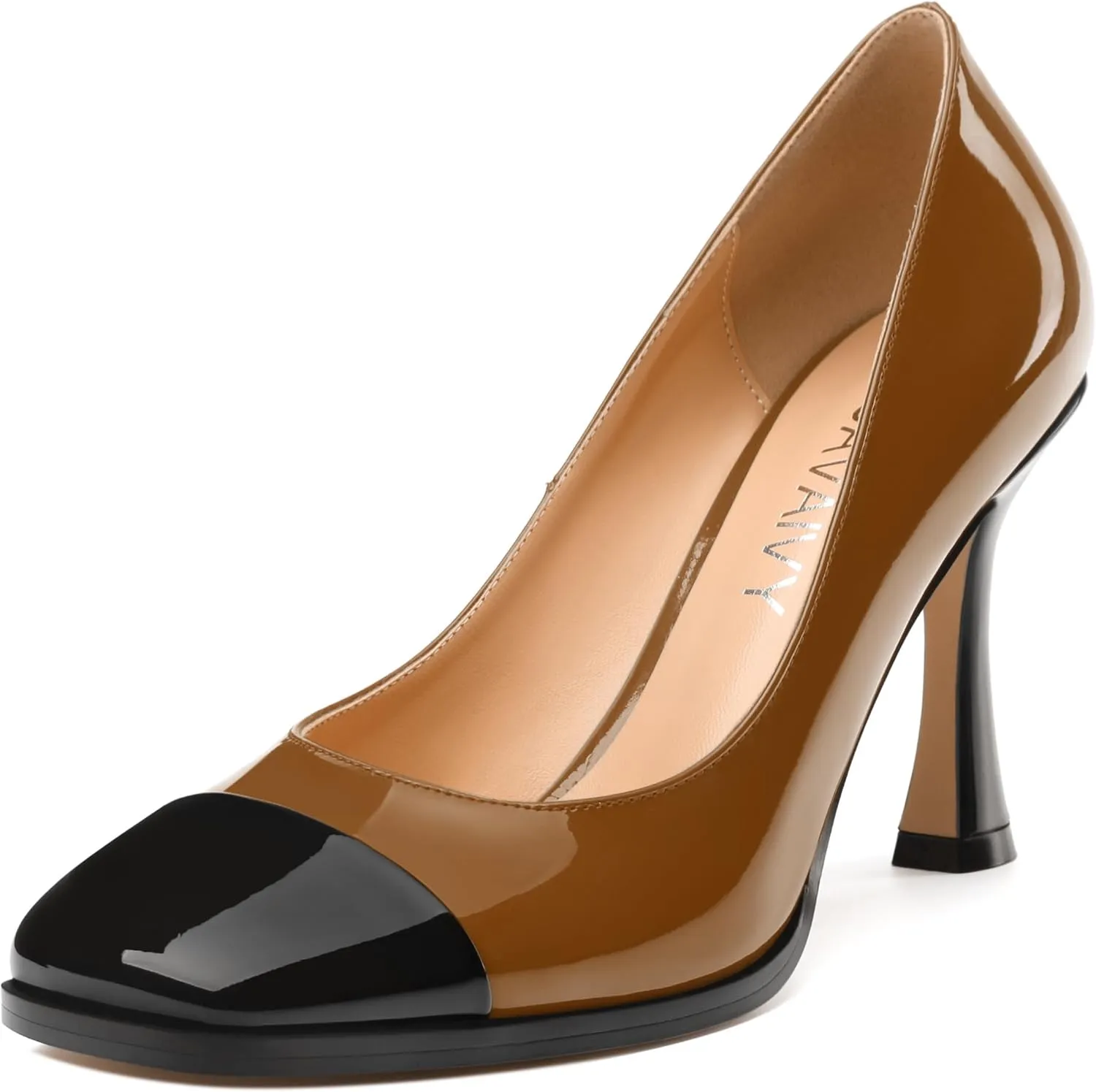 Women's Pumps, Two Toned Patchwork Square Closed Toe High Heels, Fashion Slip On Daily Dressy Shoes for Women