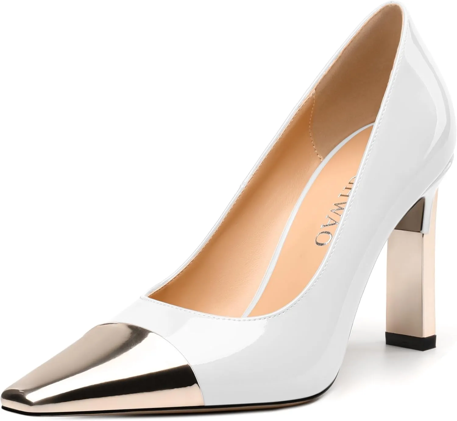 Women's Pumps, Two Toned Patchwork Square Closed Toe High Heels, Fashion Slip On Daily Dressy Shoes for Women