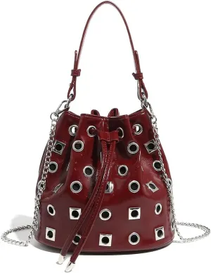 Women's Red Bucket Bag Studded Purse Y2K Handbag Rivet Punk Crossbody Purse