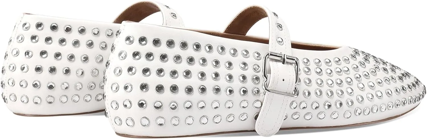 Women's Rhinestone Flats Crystal Studded Mary Jane Ballet Flats Shoes Buckle Ballerina Shoes