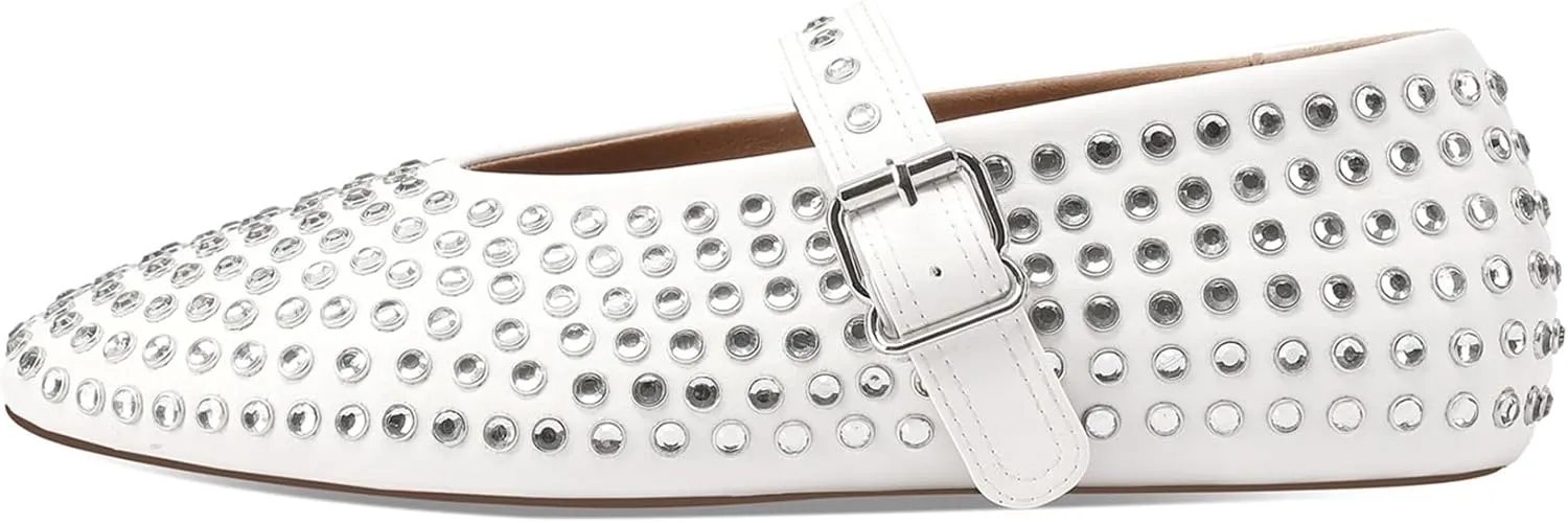 Women's Rhinestone Flats Crystal Studded Mary Jane Ballet Flats Shoes Buckle Ballerina Shoes