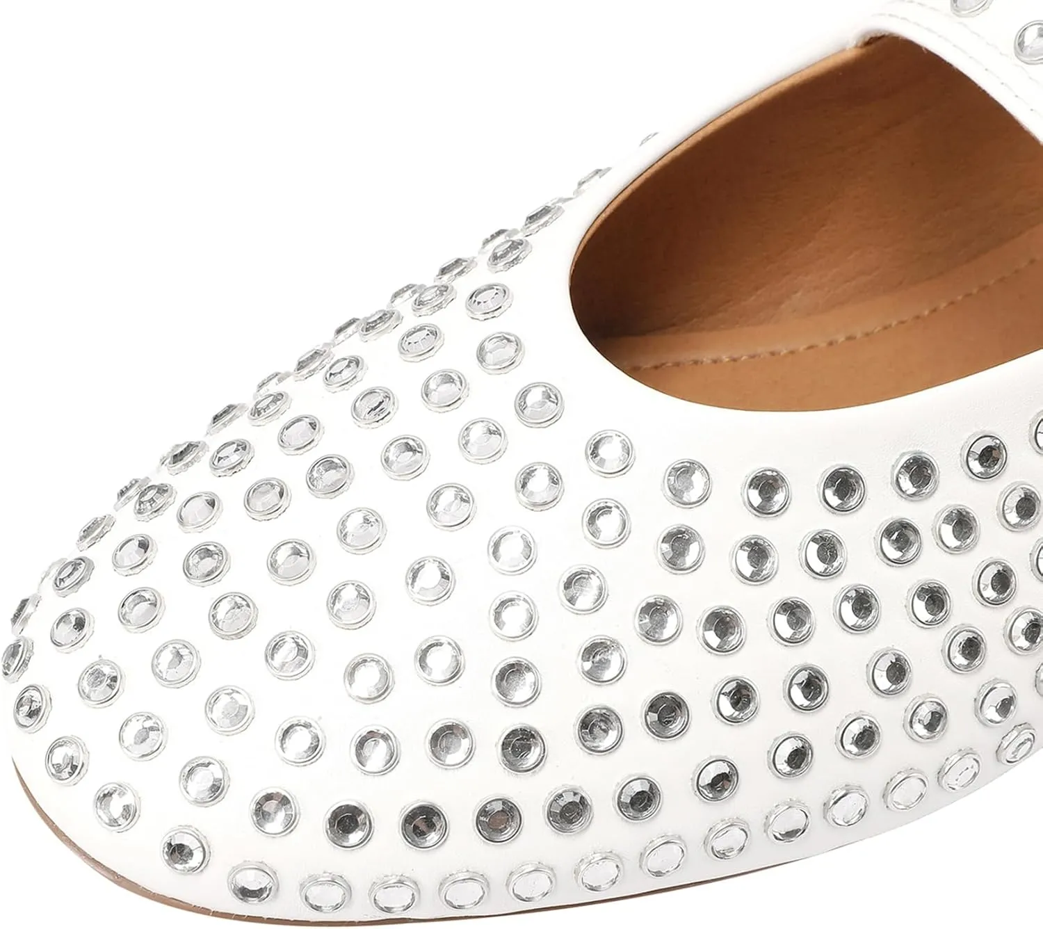 Women's Rhinestone Flats Crystal Studded Mary Jane Ballet Flats Shoes Buckle Ballerina Shoes