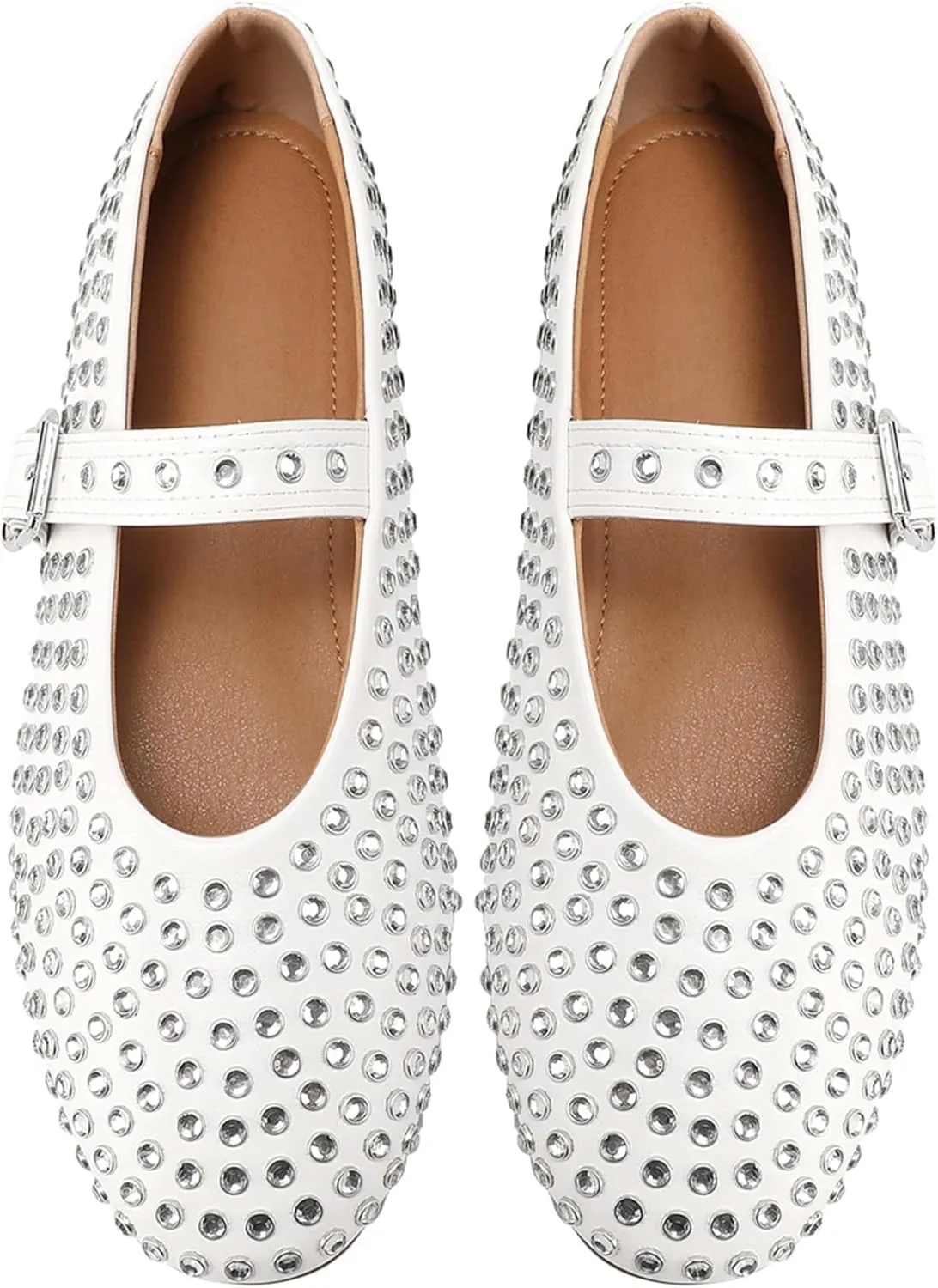 Women's Rhinestone Flats Crystal Studded Mary Jane Ballet Flats Shoes Buckle Ballerina Shoes