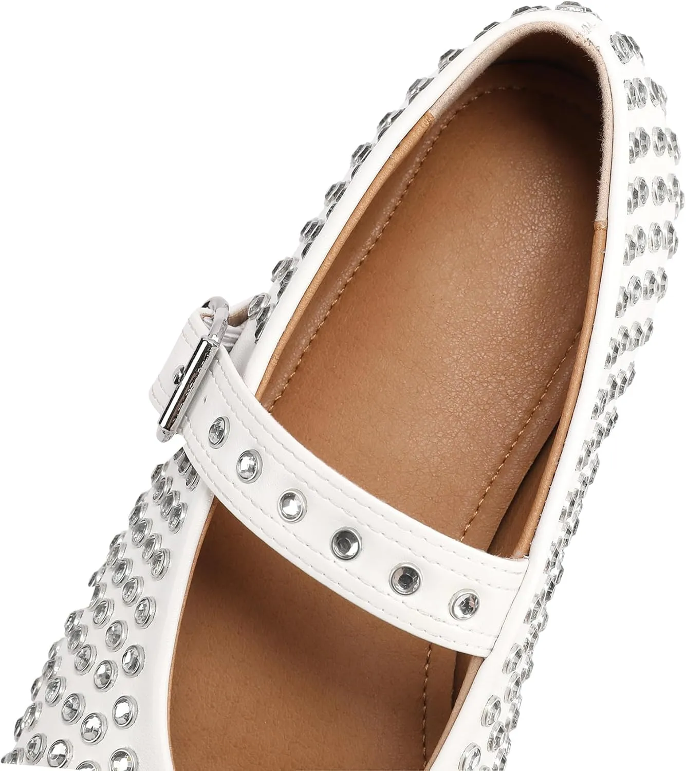 Women's Rhinestone Flats Crystal Studded Mary Jane Ballet Flats Shoes Buckle Ballerina Shoes