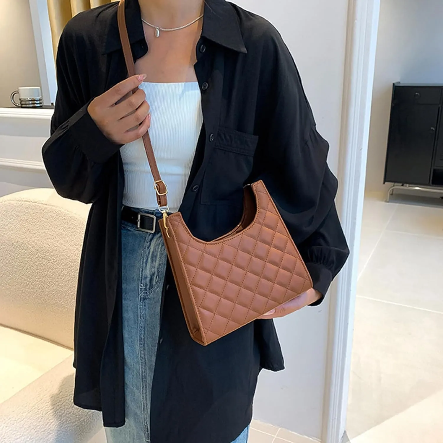 Women's Shoulder Bag PU Leather Handbag Top Handle Purse Crossbody Bags with Adjustable Strap