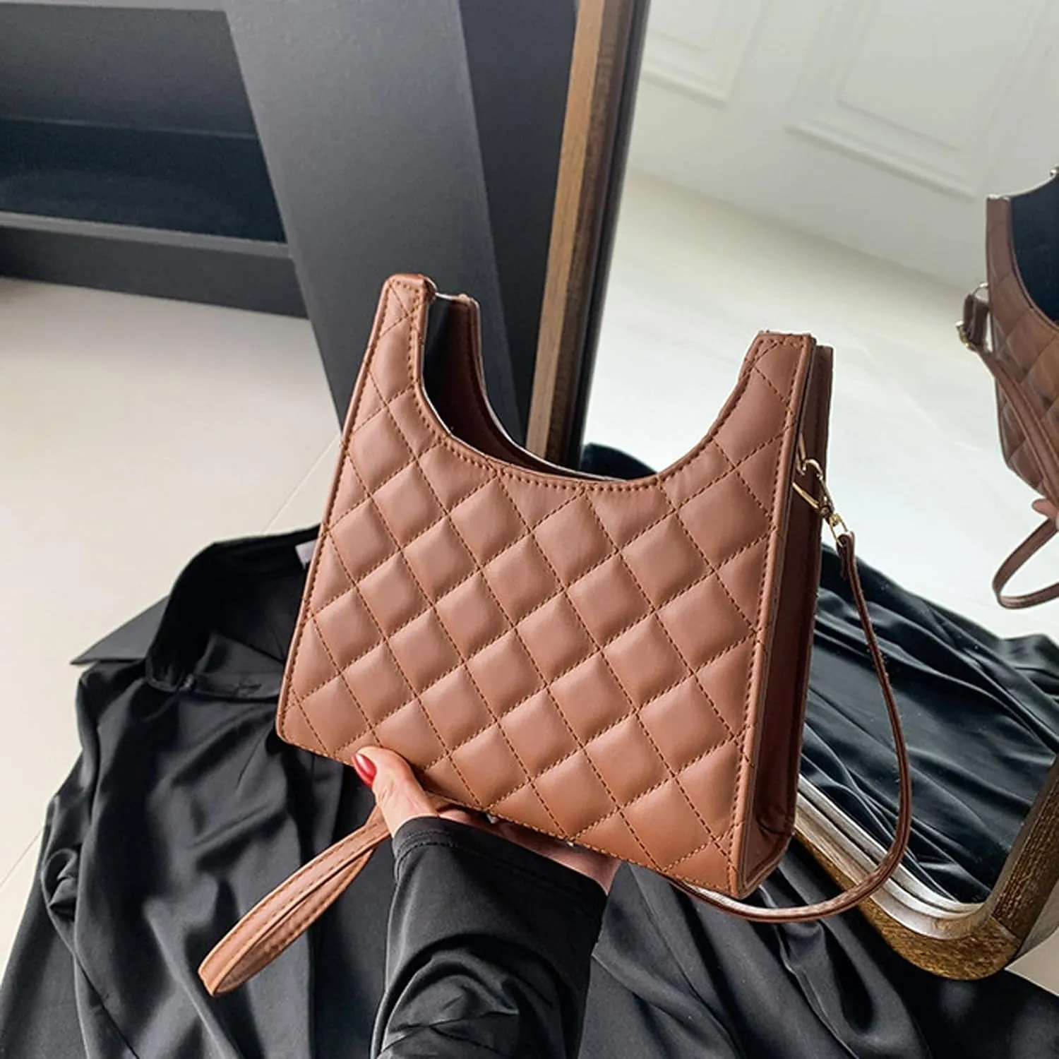 Women's Shoulder Bag PU Leather Handbag Top Handle Purse Crossbody Bags with Adjustable Strap