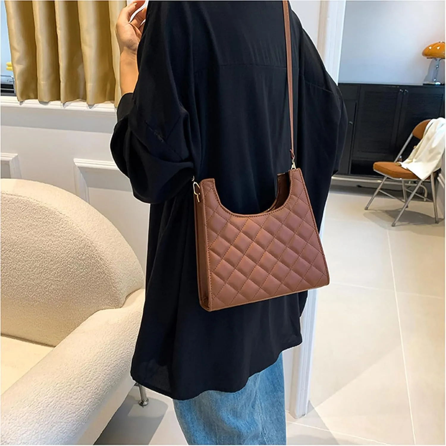 Women's Shoulder Bag PU Leather Handbag Top Handle Purse Crossbody Bags with Adjustable Strap
