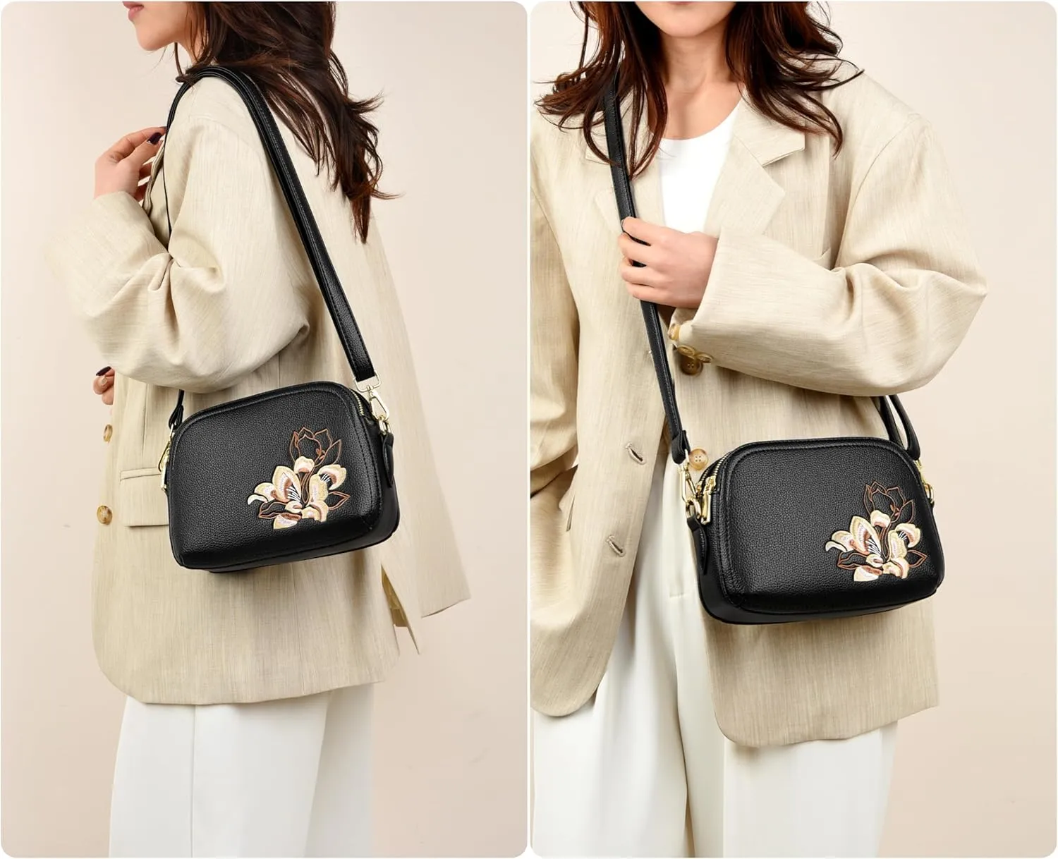 Women’s Shoulder Bag Satchel Bags Embroidered Designer Purse Vegan Leather Cell Phone Purse