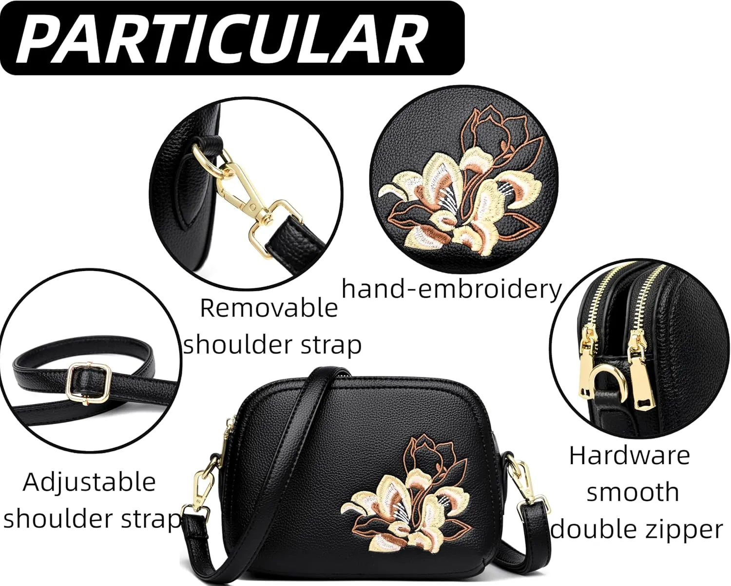Women’s Shoulder Bag Satchel Bags Embroidered Designer Purse Vegan Leather Cell Phone Purse