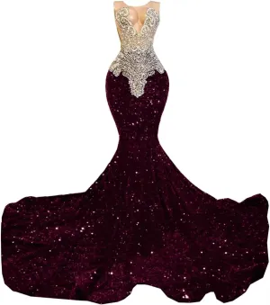 Women's Sleeveless Mermaid Sparkly Prom Evening Dress Beaded Sequin Pageant Celebrity Gala Party Celebrity Pageant Gown