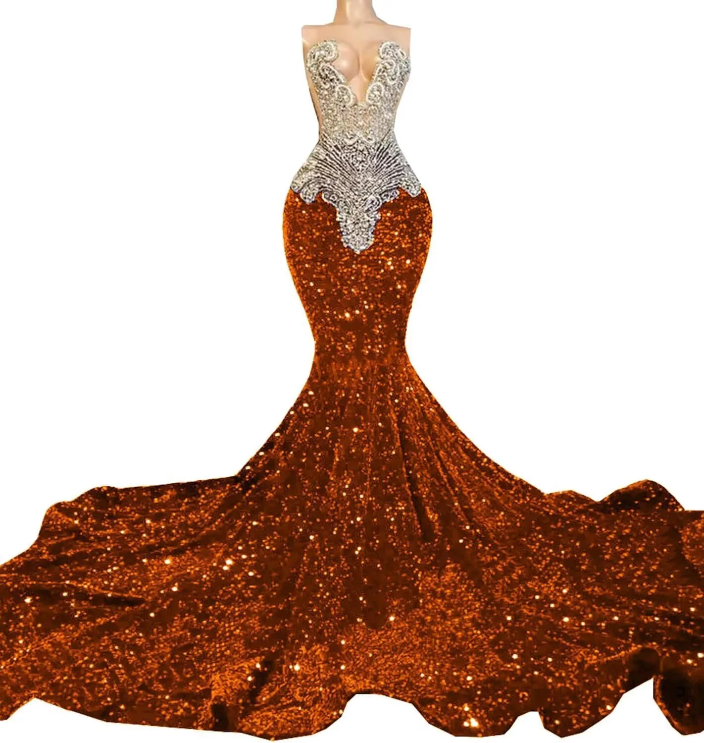 Women's Sleeveless Mermaid Sparkly Prom Evening Dress Beaded Sequin Pageant Celebrity Gala Party Celebrity Pageant Gown