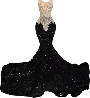 Women's Sleeveless Mermaid Sparkly Prom Evening Dress Beaded Sequin Pageant Celebrity Gala Party Celebrity Pageant Gown