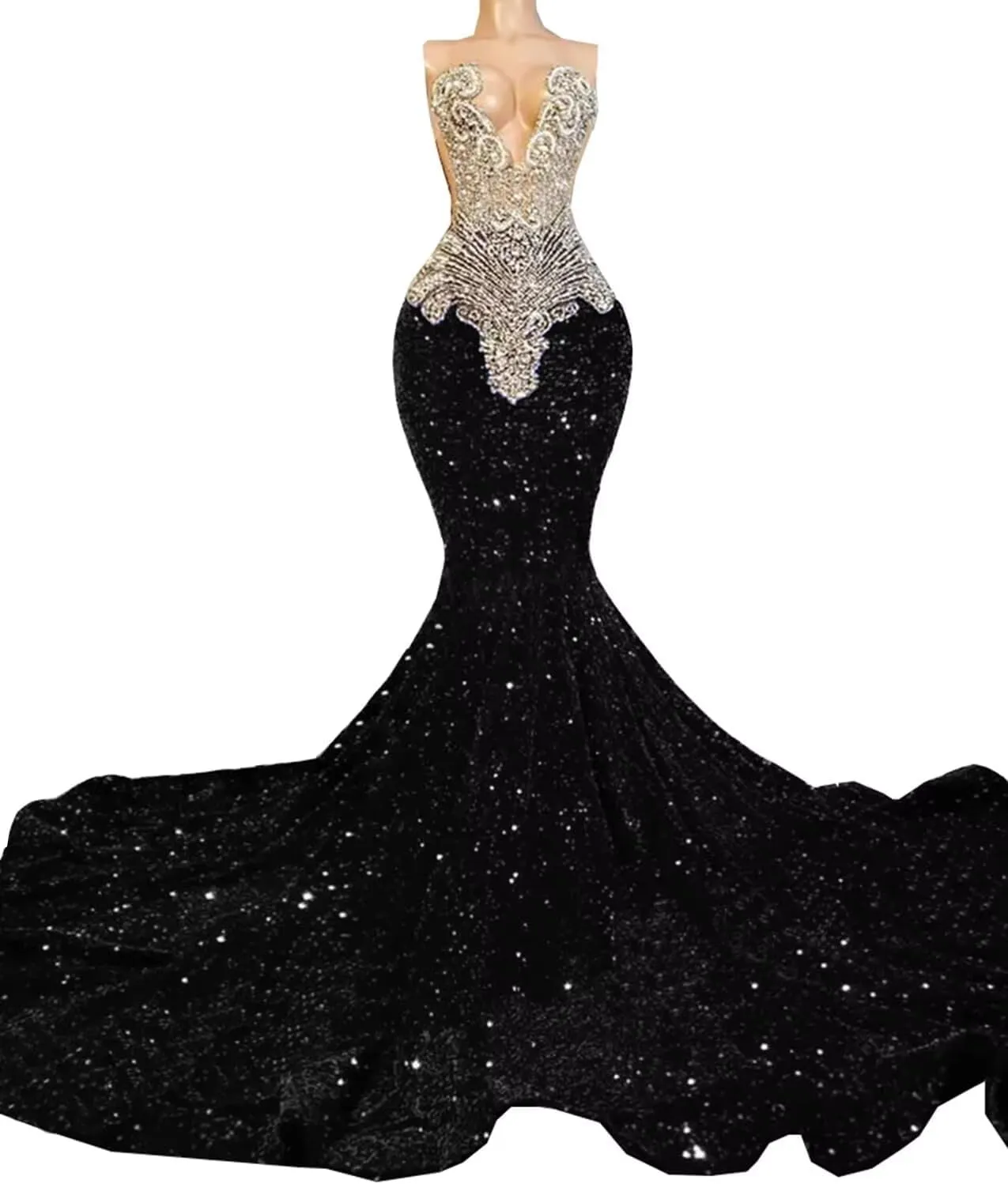 Women's Sleeveless Mermaid Sparkly Prom Evening Dress Beaded Sequin Pageant Celebrity Gala Party Celebrity Pageant Gown