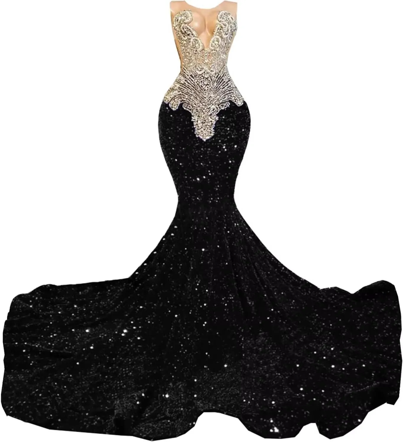 Women's Sleeveless Mermaid Sparkly Prom Evening Dress Beaded Sequin Pageant Celebrity Gala Party Celebrity Pageant Gown
