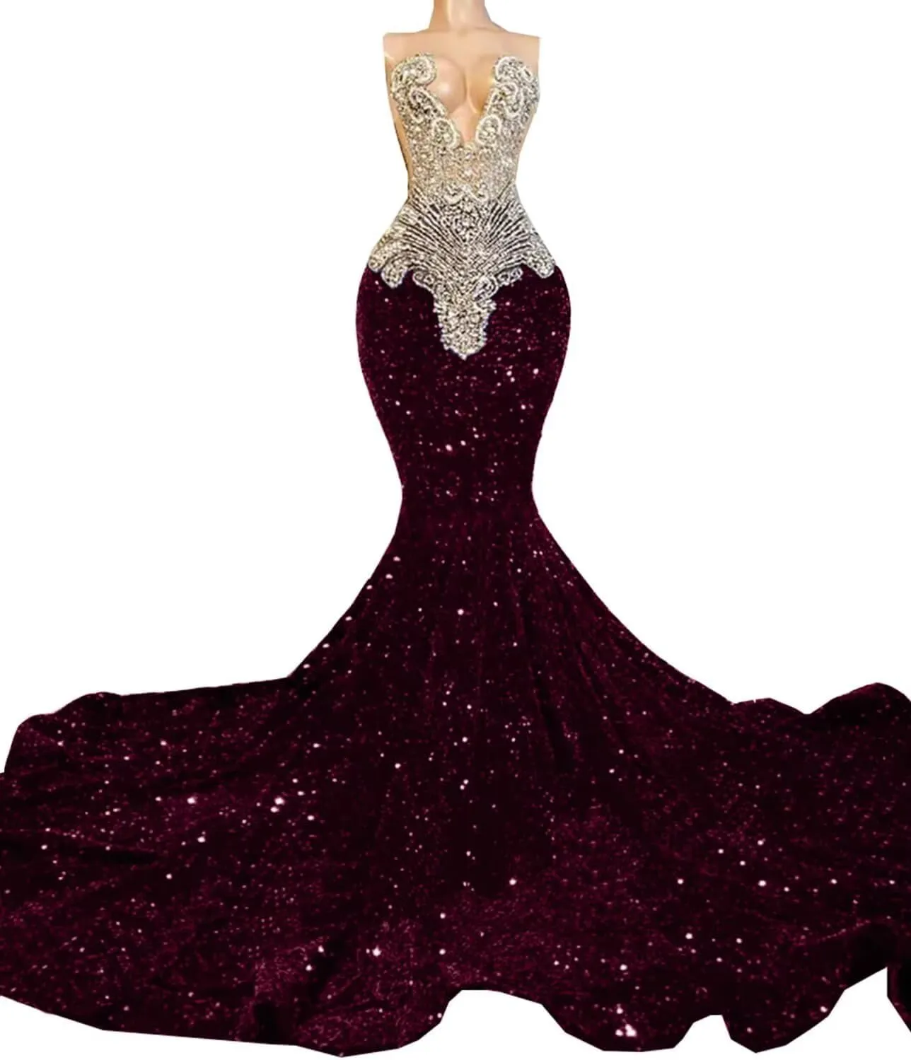 Women's Sleeveless Mermaid Sparkly Prom Evening Dress Beaded Sequin Pageant Celebrity Gala Party Celebrity Pageant Gown