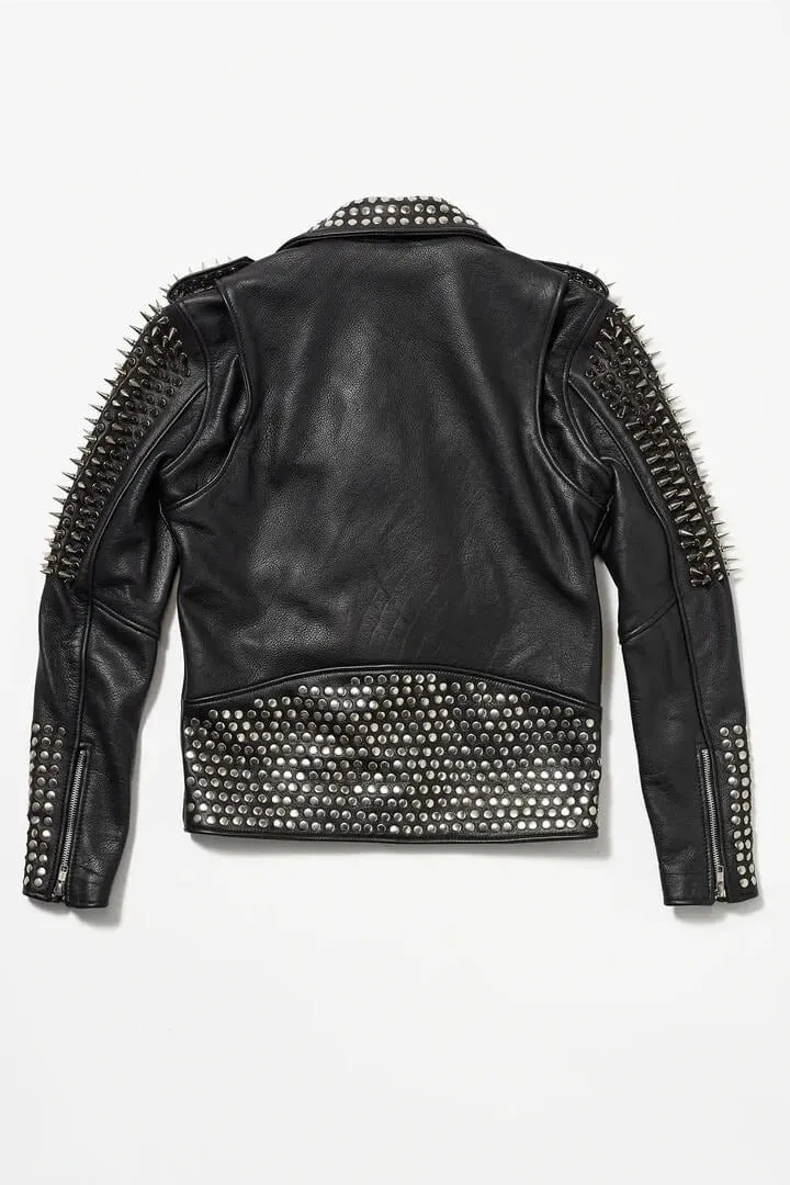 Women's Spiked Biker Studded Leather Jacket In Black