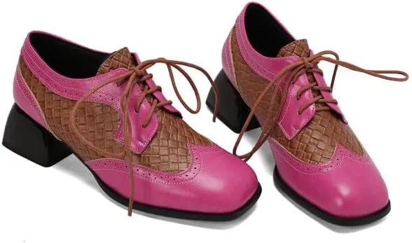 Women's Square Toe Patchwork Derbies Brogues Shoes