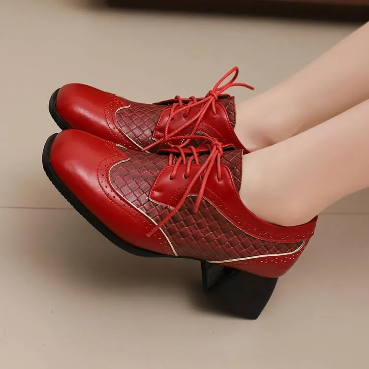 Women's Square Toe Patchwork Derbies Brogues Shoes