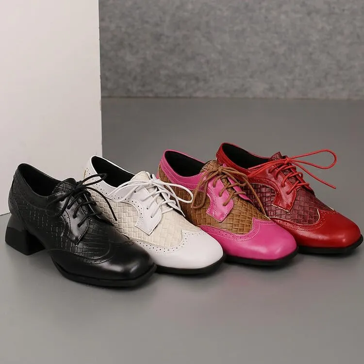 Women's Square Toe Patchwork Derbies Brogues Shoes