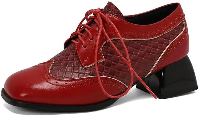 Women's Square Toe Patchwork Derbies Brogues Shoes