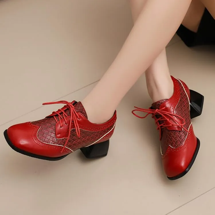 Women's Square Toe Patchwork Derbies Brogues Shoes