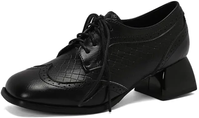 Women's Square Toe Patchwork Derbies Brogues Shoes