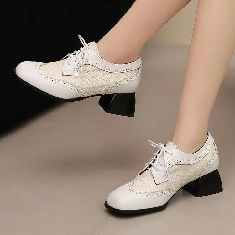 Women's Square Toe Patchwork Derbies Brogues Shoes