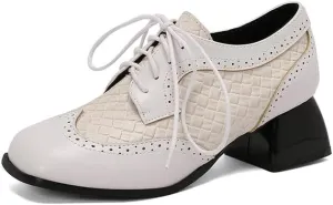 Women's Square Toe Patchwork Derbies Brogues Shoes