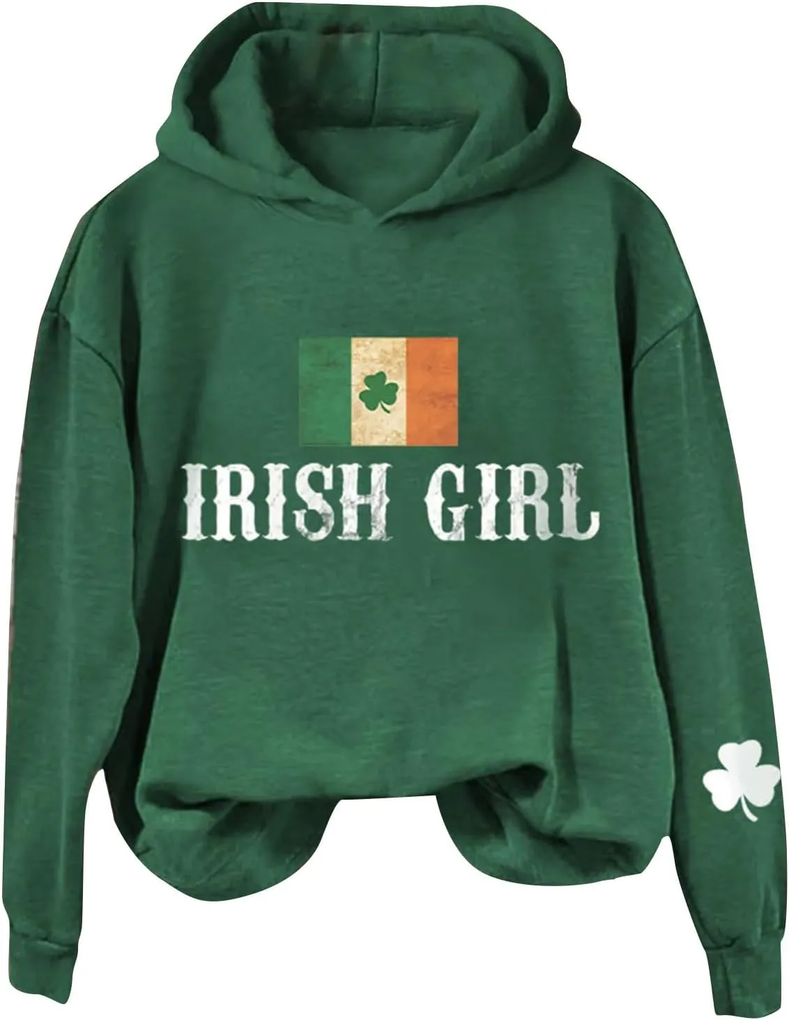 Womens St Patrick's Day Hoodies Shamrock Lucky Hooded Pullover Irish Four Leaf Clover Festival Long Sleeve Sweatshirt