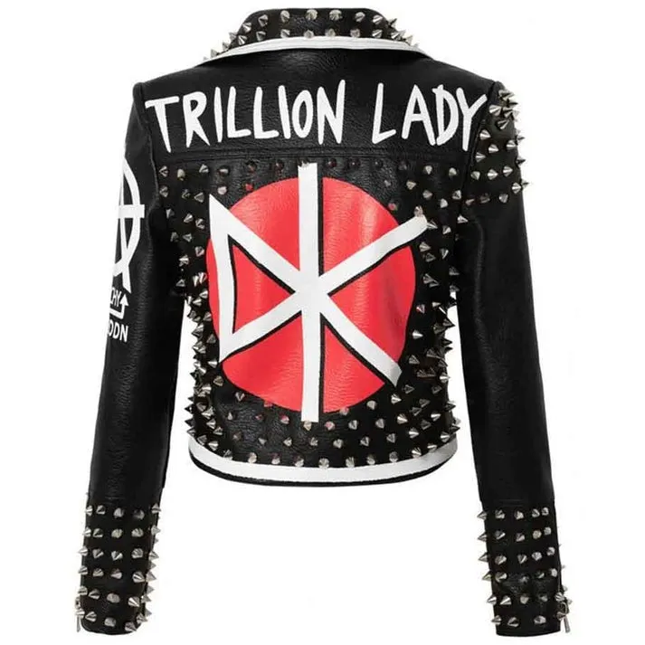 Women's Studded Biker Black Leather Jacket