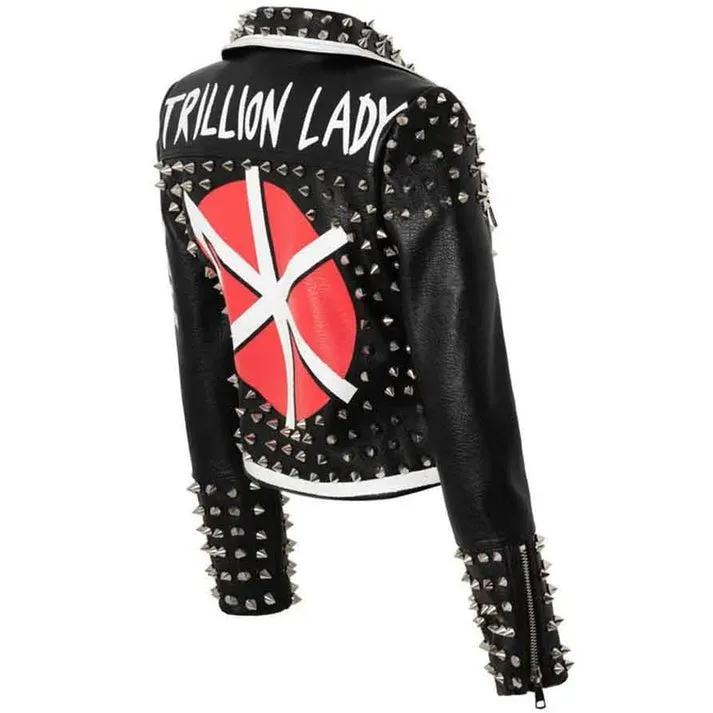 Women's Studded Biker Black Leather Jacket
