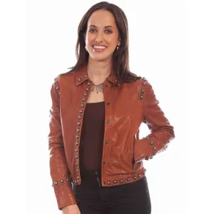 Women's Studded Leather Jacket In Dark Brown