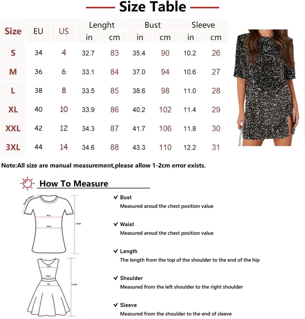 Womens Trendy Sequin Dresses Cute Short Sleeve Crew Neck Mini Sexy Party Dress Elegant Cocktail Wedding Guest Dresses