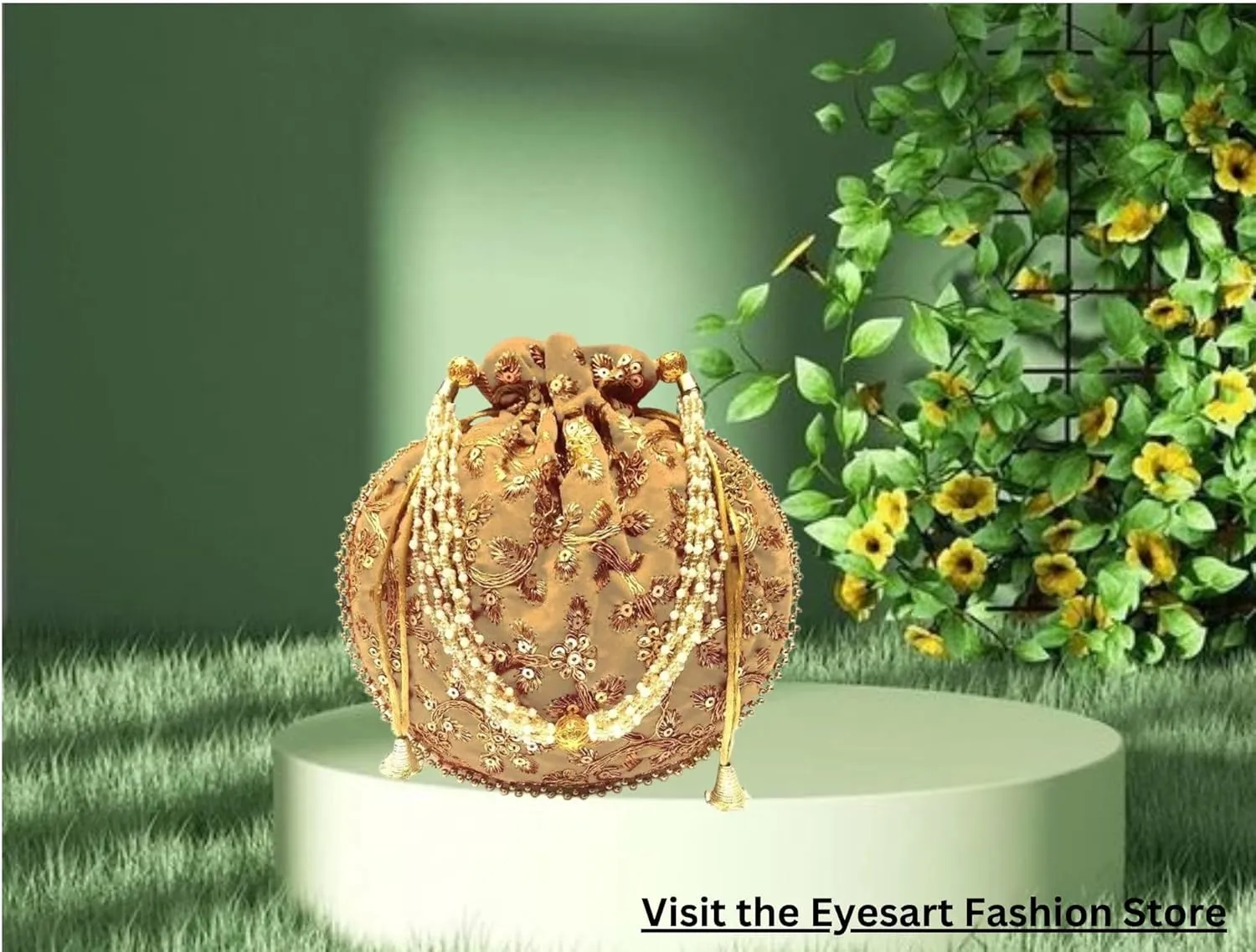 Women's Velvet Embroidered Potli Bag Purse Pouch Drawstring Bag Golden Work Wedding Gift for Women