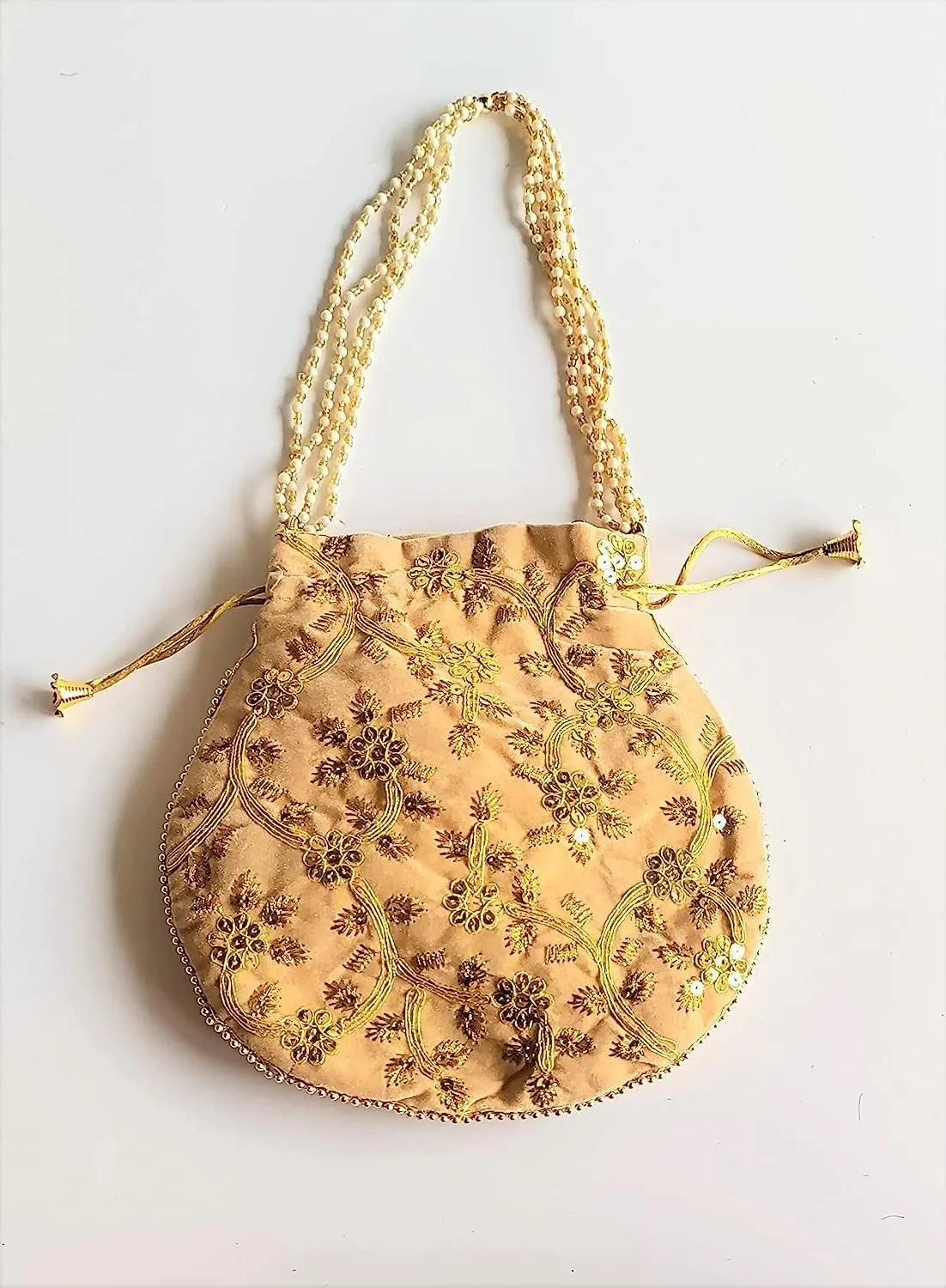 Women's Velvet Embroidered Potli Bag Purse Pouch Drawstring Bag Golden Work Wedding Gift for Women