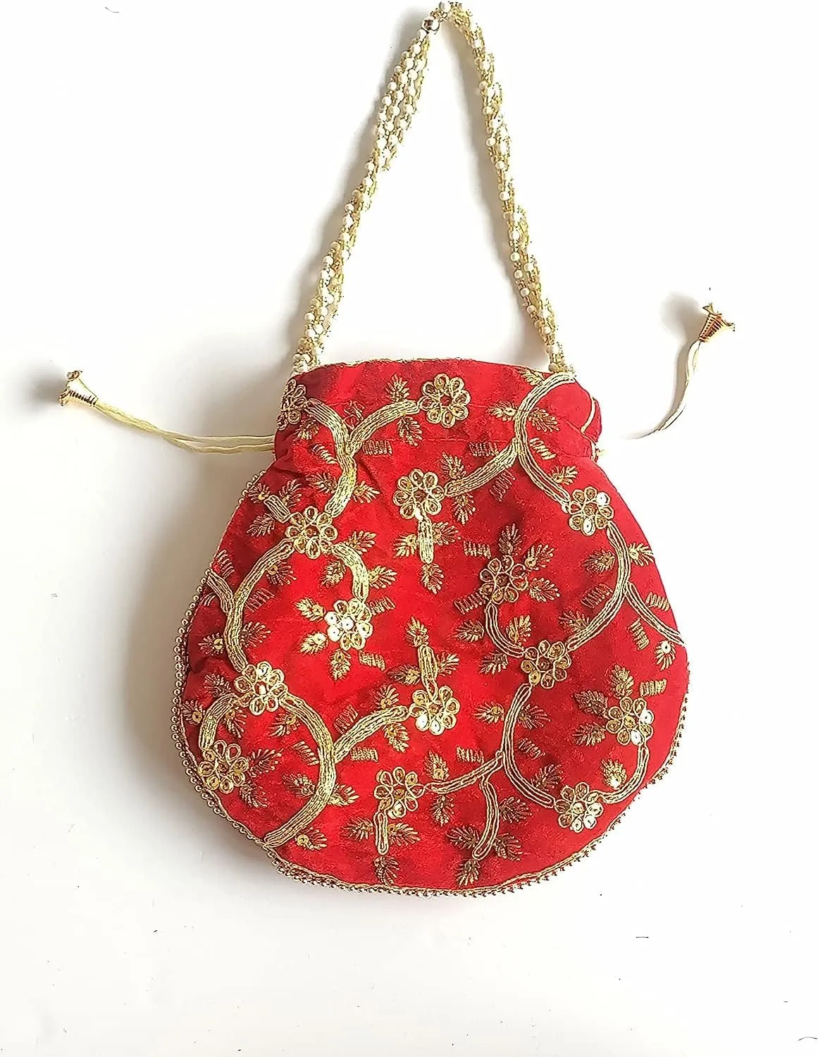 Women's Velvet Embroidered Potli Bag Purse Pouch Drawstring Bag Golden Work Wedding Gift for Women