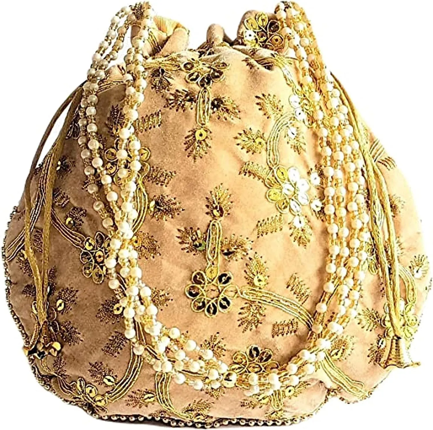 Women's Velvet Embroidered Potli Bag Purse Pouch Drawstring Bag Golden Work Wedding Gift for Women
