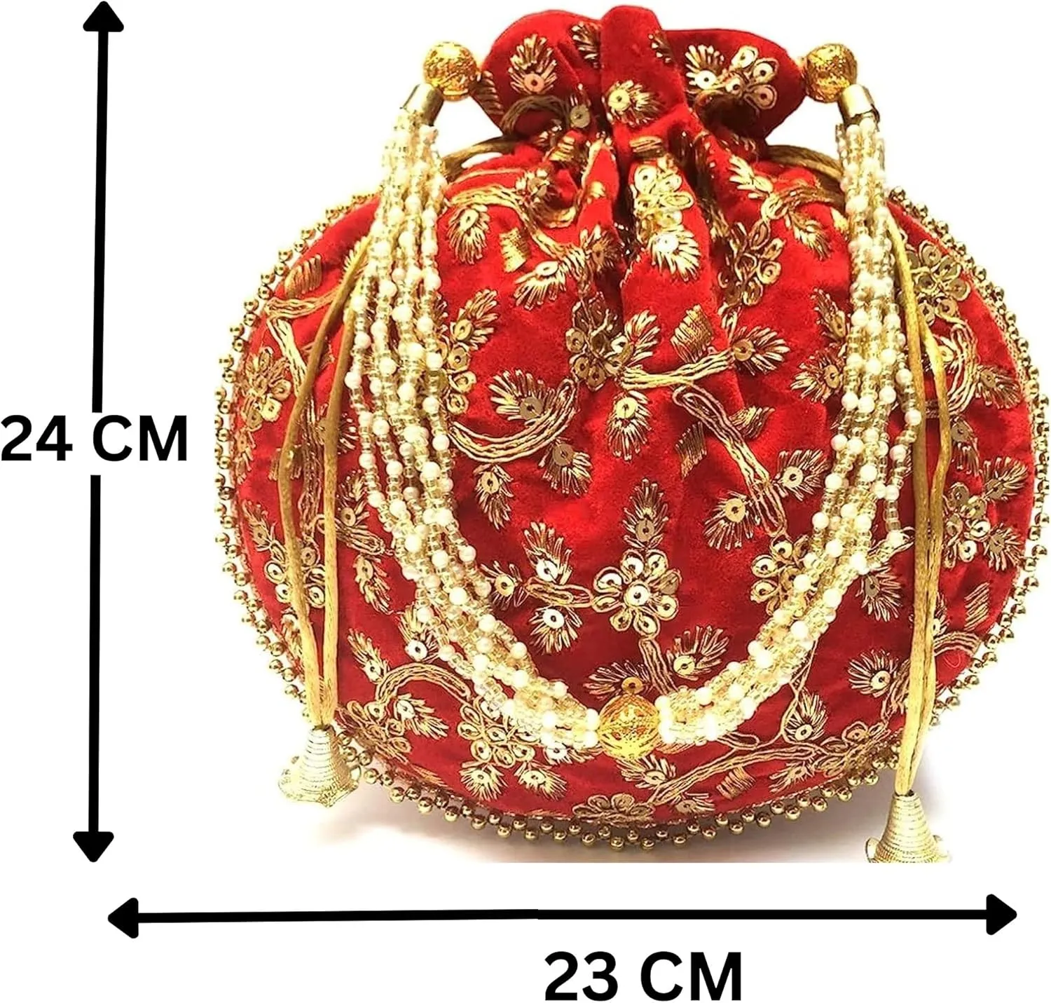 Women's Velvet Embroidered Potli Bag Purse Pouch Drawstring Bag Golden Work Wedding Gift for Women