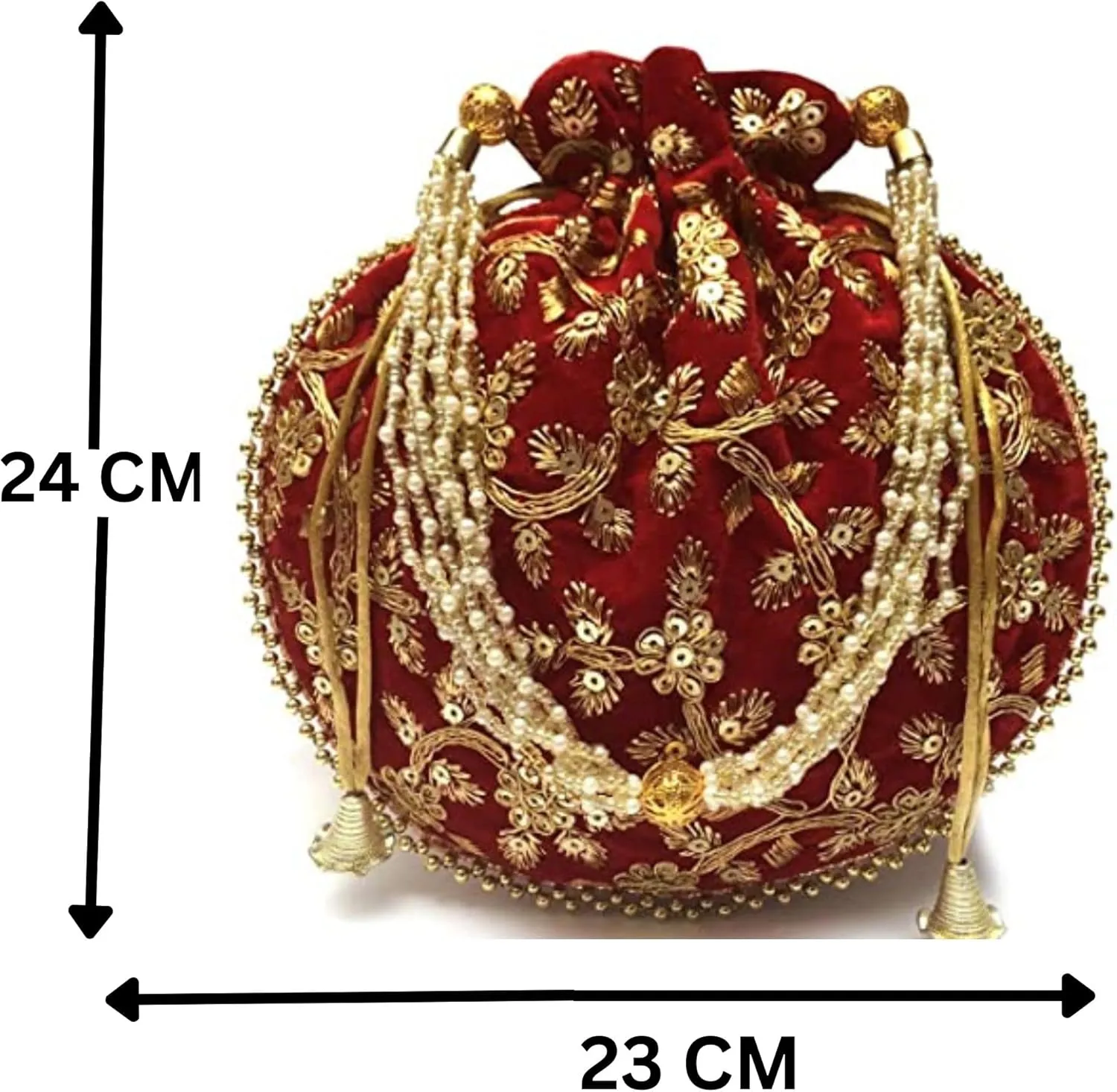 Women's Velvet Embroidered Potli Bag Purse Pouch Drawstring Bag Golden Work Wedding Gift for Women