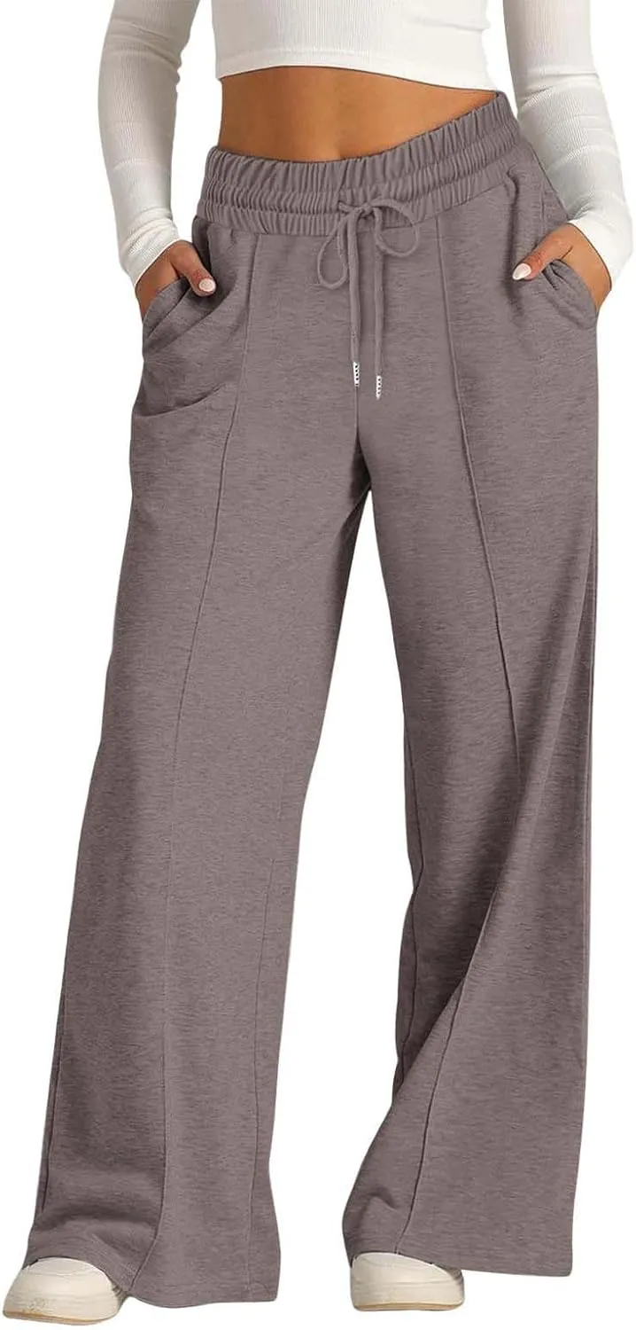 Womens Wide Leg Sweatpants High Waist Baggy Straight Leg Casual Drawstring Running Joggers Pants with Pockets