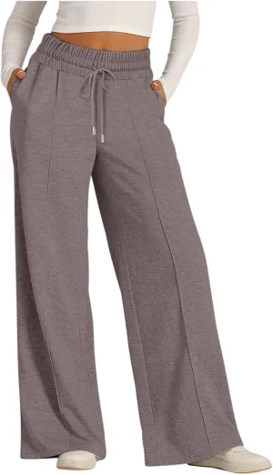 Womens Wide Leg Sweatpants High Waist Baggy Straight Leg Casual Drawstring Running Joggers Pants with Pockets
