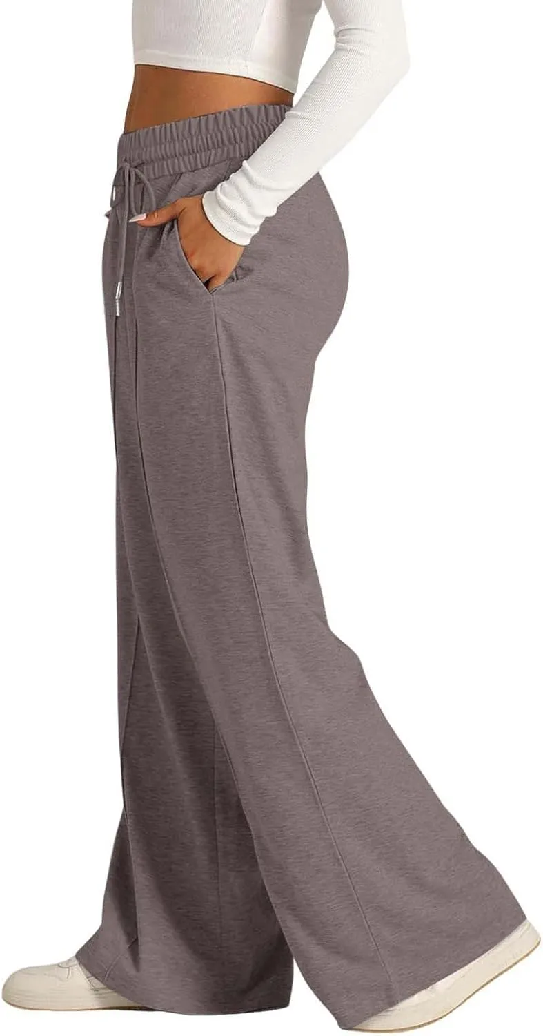 Womens Wide Leg Sweatpants High Waist Baggy Straight Leg Casual Drawstring Running Joggers Pants with Pockets