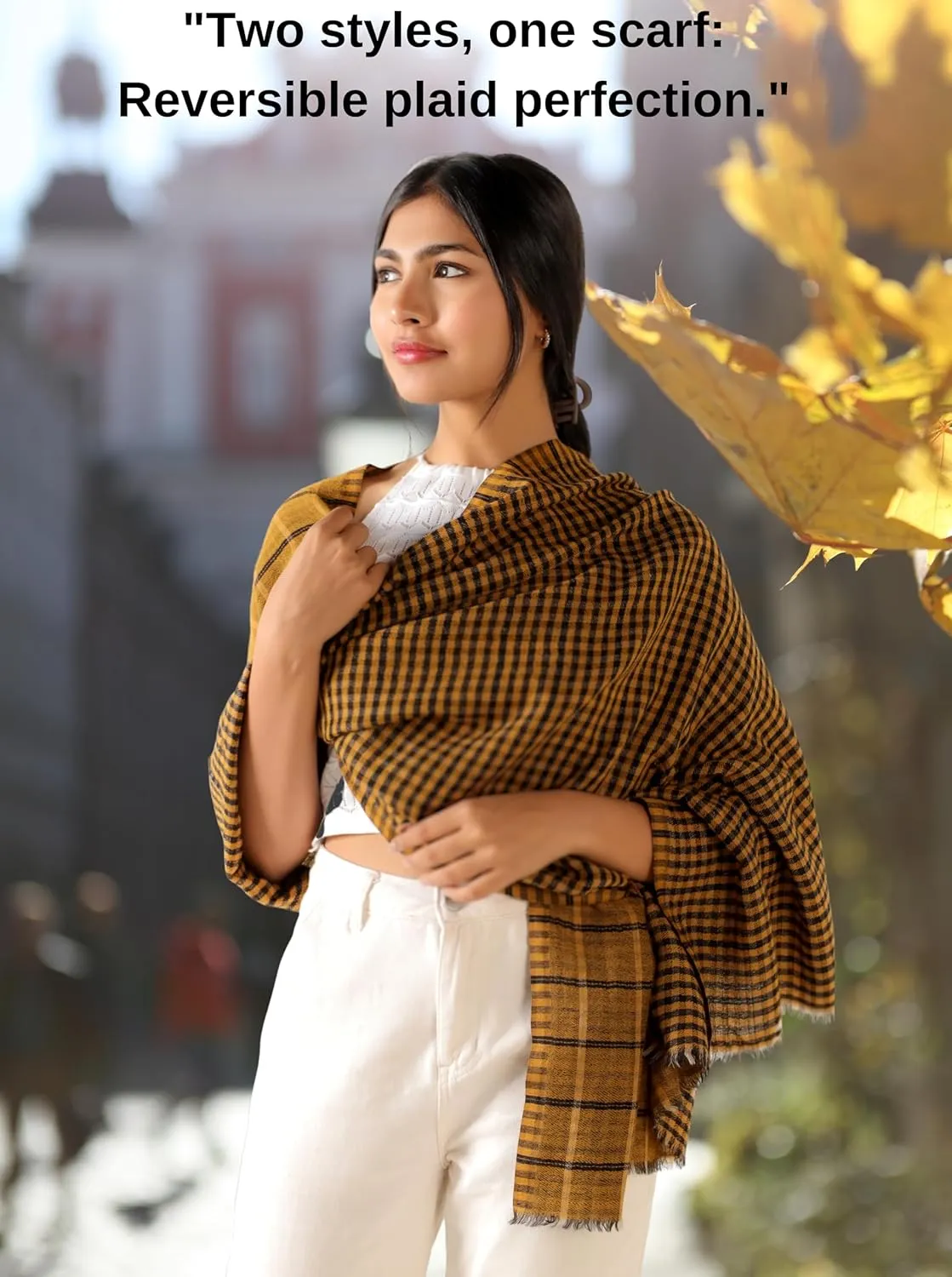 Womens Winter Scarf Fashion Cashmere Feel Plaid Scarfs for Evening Pashmina Shawls and Wraps Long Blanket Travel Scarf